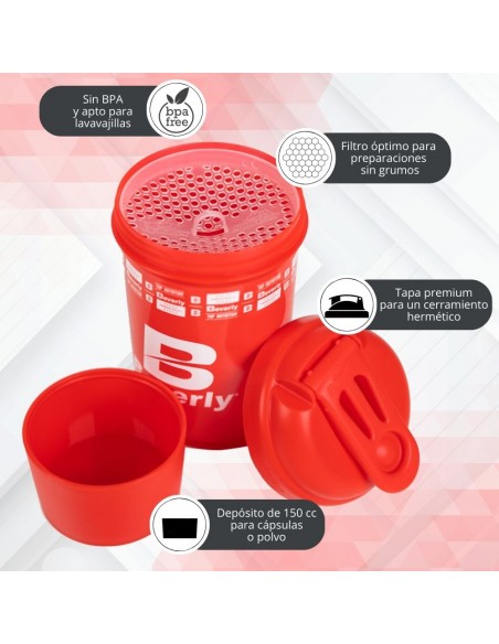 Shaker Beverly 500 ml con dosificador y rejilla anti grumos